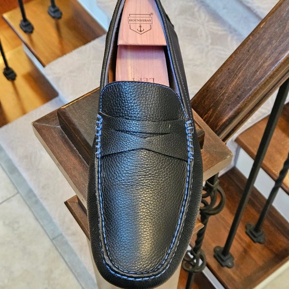 Donald Pliner Men\'s Soft Leather Loafers, Black / Blue Stitching, Sz 13 main image 10